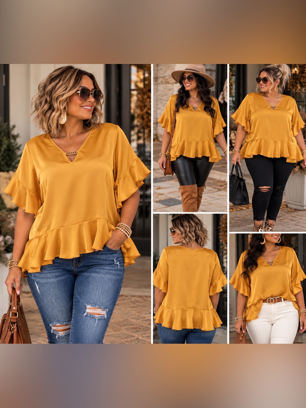 Michael Kors Women's Mustard Ruffle V-Neck Blouse nwot